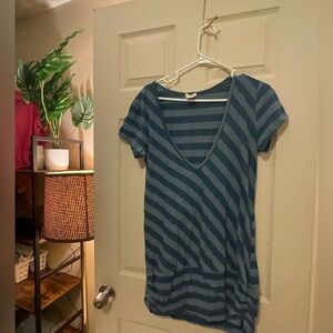 Striped Blue V-Neck Women's Top-Maurice’s woman’s large